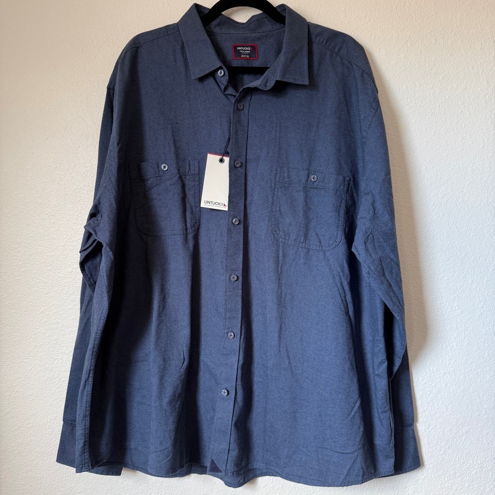 UNTUCKit Hemsworth Blue Herringbone Button Down Shirt Relaxed Fit 3XL 41234 NWT